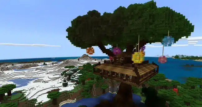 Un árbol gigante construido dentro del juego Minecraft