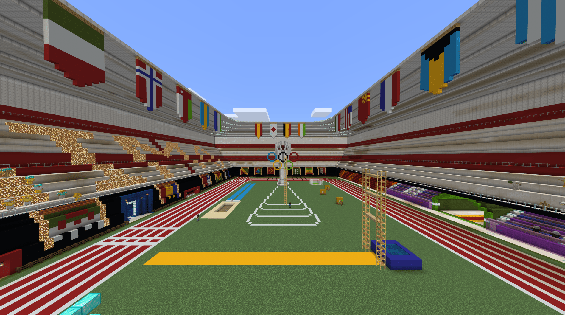 Imagen de un estadio en Minecraft con pruebas olímpicas